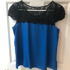 Express lace yoke cap sleeve blouse